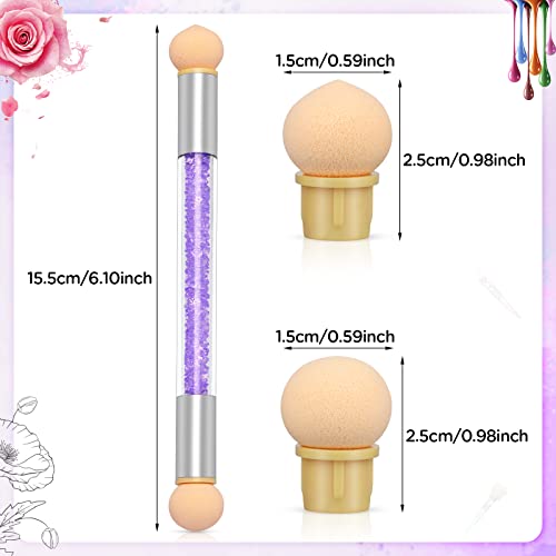 Greoer Nail Art Sponge Brush Applicator with 4 Pieces Replacement Head, Double Head Acrylic Nails Ombre Sponge Nail Design Accessories for UV Gel