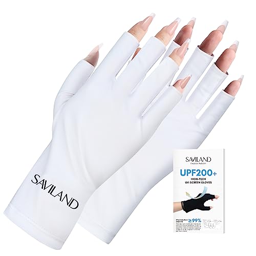 Saviland UV Gloves for Gel Nails - UPF200+ High-tech UV Protection Gloves for Manicures, Anti UVA&UVB 999+ UV Nail Gloves for Nail Lamp Skin Care