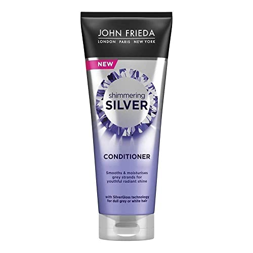 John Frieda Shimmering Silver Conditioner 250 ml, Toning Conditioner for Dull Grey or White Hair, Conditioner for Silver Hair with SilverGloss Te