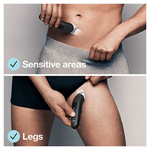 Braun Body Groomer 3, Manscaping Tool For Men With SkinShield Technology, Sensitive Comb, Wet & Dry, 100% Waterproof, UK 2 Pin Plug, BG3350, Blac