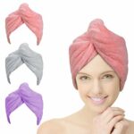 ACWOO Hair Turban Towel, 3 Pack Hair Dry Cap, Soft Microfiber Hair Drying Towels, Super Absorbent Fast Dry Bath Head Wrap for Women (Pink & Purpl