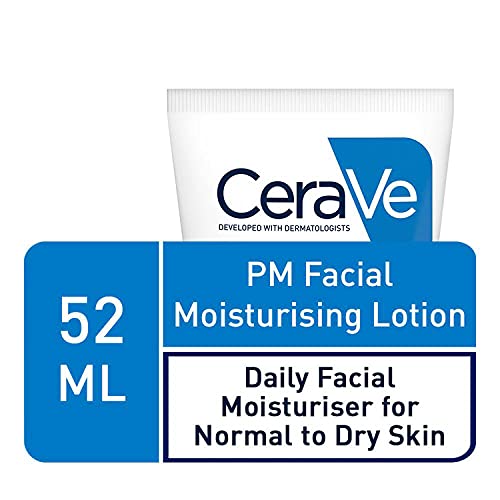 CeraVe PM Daily Facial Moisturiser Lotion for Normal to Dry Skin 52ml with Niacinamide and 3 Essential Ceramides