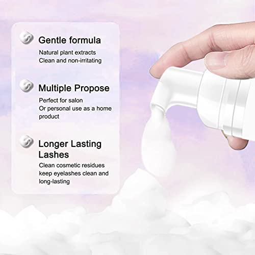 Eyelash Extension Cleanser 60ml+Brush+ Mascara Wand, Mousse Eyelash Shampoo for Eyelash Extensions, Lash Cleaning Kit, Relieve Itching, Eyelash E