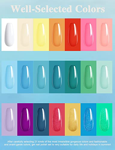 Btiztlla 21 Colors Gel Nail Polish Kit with 120W LED Light, Red Nude Glitter Gel Nail Polish Set, UV LED Nail Lamp, No Wipe Base Top Coat, Manicu