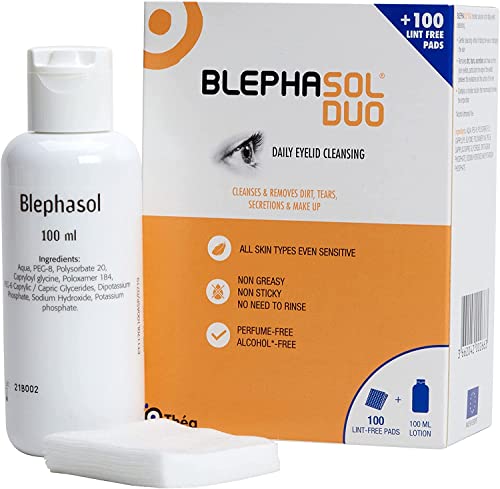 Blephasol Duo 100 ml Micellar Eyelid Cleansing Lotion with 100 Lint-Free Pads | Effective and Gentle Daily Cleansing for Make-Up Removal, Inflame