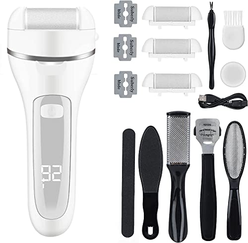 Electric Foot File, Eojjoisee® Hard Skin Remover, Rechargeable Callus Remover for Feet, 16 in 1 Pedicure kit with 3 Rollers LED Light, Foot Care