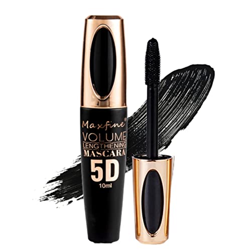 Mascara Black Volume and Length Waterproof 5D Black Mascara,Lengthening False Lash Effect Maskara,4D Silk Fiber Mascara,Long Lash mascara Black,F