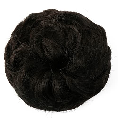 JJstar Messy Hair Bun Curly Wavy Hair Scrunchies Accessories Pieces for Women Girls Synthetic Hair Chignons (Dark Brown)