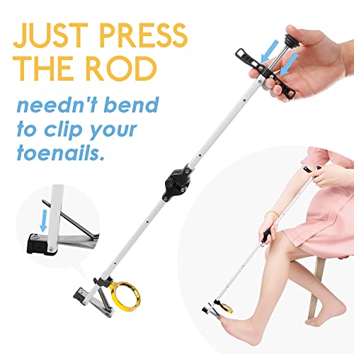 ILOKNZI Aluminium Long Handle Toenail Clippers with Magnifying Glass Helps Obese, Elderly, Pregnant Women Without Bending Down to Cut Toenails (w