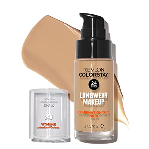 Revlon Colorstay Liquid Foundation Makeup for Combination/Oily Skin SPF 15, Longwear Medium-Full Coverage with Matte Finish, Medium Beige (240),