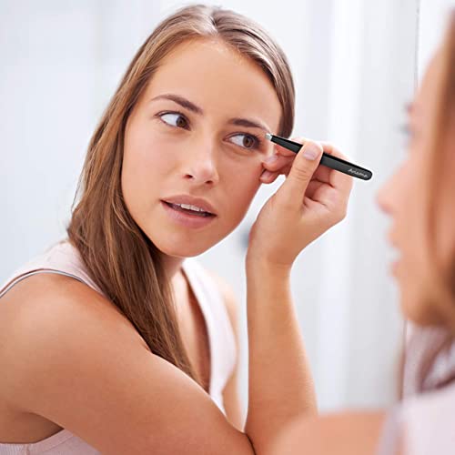 Avizona Set of 4 Precision Tweezers for Facial Hair Women & Men Professional Eyebrow Tweezers for ingrown Hair Black Color Coated tweezer Set wit