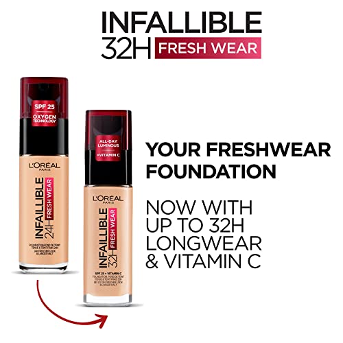 L'Oréal Paris Infallible 32H Fresh Wear Foundation, Full-coverage, Longwear, Weightless Smooth Finish, Water-proof and Transfer-proof, with Vitam