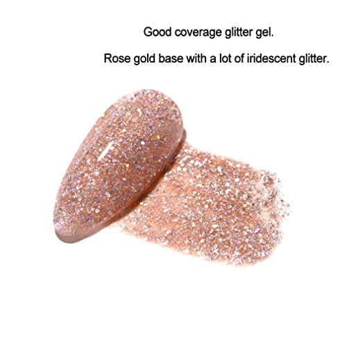 FANZEST Gel Nail Polish Led UV Gel Polish Holographic Color Sparkle Glitter Diamond Rose Gold 15ml