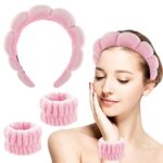 Sibba Sponge Headband Wristband Sets for Washing Face, Makeup Headbands for Women Girls, Skincare Makeup Removal Wash Spa Yoga Sports Shower Head
