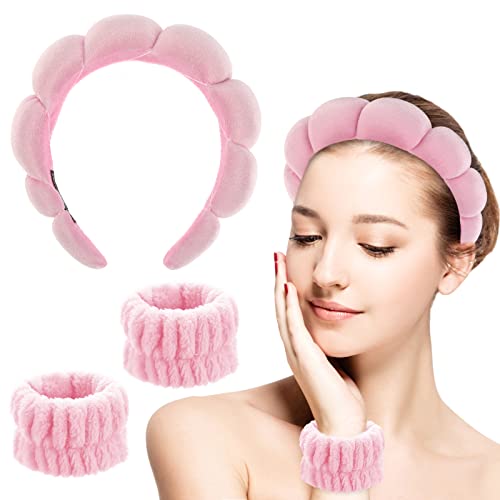 Sibba Sponge Headband Wristband Sets for Washing Face, Makeup Headbands for Women Girls, Skincare Makeup Removal Wash Spa Yoga Sports Shower Head