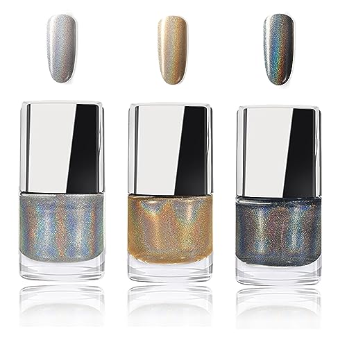 Holographic Nail Polish, Glitter Nail Polish With Mermaid Effect Silver Nail Polish, Long Lasting Nail Polish Polarising Glitter,Nail Polish Art