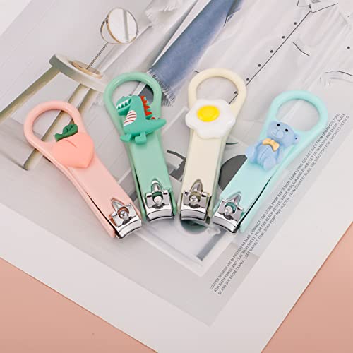 RosewineC Nail Clippers Set,4 Pcs Stainless Steel Nail Cutter Cartoon Nail Clippers Sharp Cute Bear, Dinosaur, Peach, Poached Egg Nail Cutter Set