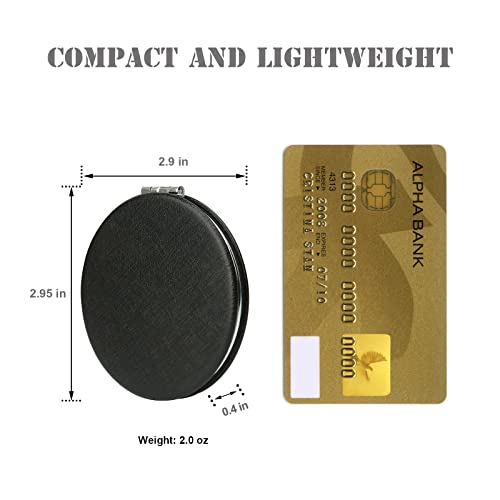 Compact Vanity Makeup Mirror for Men, Women and Girls, Black Elegant Travel Cosmetic Mirrors for Pocket, Purse or Wallet, Portable Magnifying Han