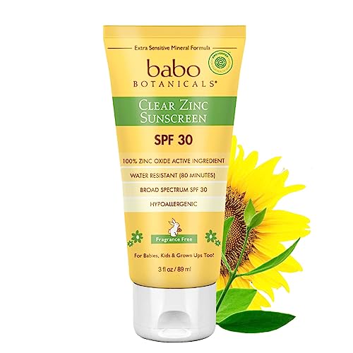 Babo Botanicals SPF 30 Clear Zinc Lotion - Fragrance Free, 3 Ounces, Best Natural Mineral Sunscreen, Non-Nano, Sensitive