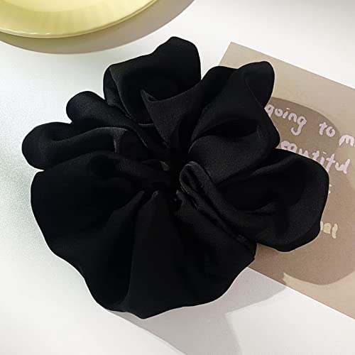 ILamourCar Black Scrunchies for Hair, Large Hair Scrunchies, Elastic Soft Hair Ties Scrunchy Hair Bands Ponytail Women Girls Lady Children (2xBla