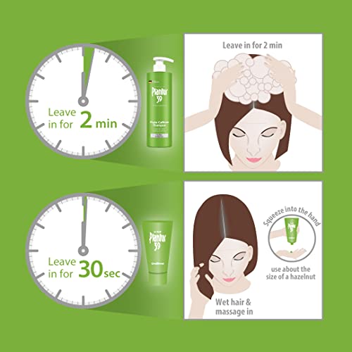 Plantur 39 Caffeine Shampoo 500ml with Dispenser Prevents and Reduces Hair Loss | Set with Conditioner for Fine Brittle Hair | Unique Galenic For
