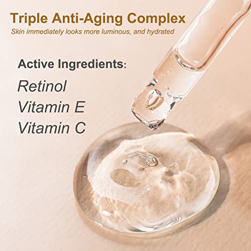 ROSVANEE Retinol Serum for Face 60ml - High Strength with 2.5% Retinol, Hyaluronic Acid, Vitamin C & E, Anti Aging Facial Serum for Skin Repair,