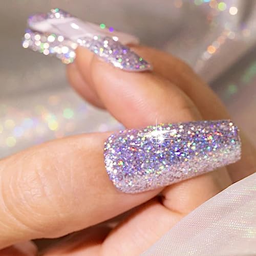 Glitter Gel Nail Polish - GLitter Holographic Gel Polish - Shiny Light Purple Nail Polish Soak Off UV Nail Gel Sparkly Spring Summer Gel Nail Art