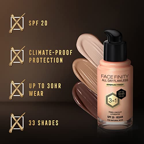 Max Factor Facefinity 3-In-1 All Day Flawless Foundation SPF 20 C50 Natural Rose, 30ml