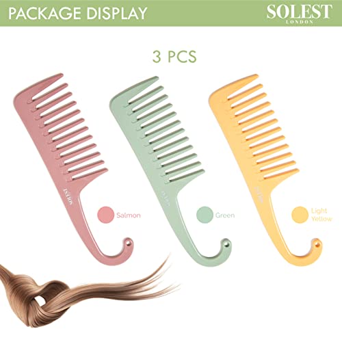 Shower Comb with Hanging - Detangler Wide Tooth Comb - Wide Tooth Hanging Comb Set of 3 - Large Wet Comb with Hook - 3 Colour Antistatic Detangli