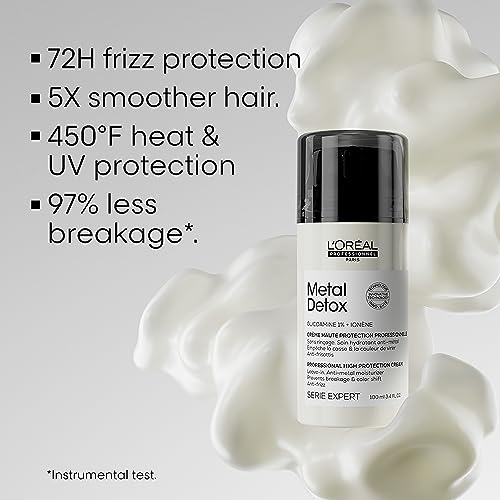 L'Oréal Professionnel Metal Detox Anti-Metal High Protection Cream, Leave-In Treatment for Damaged Hair, Hydrates, Protects from Heat Styling, He