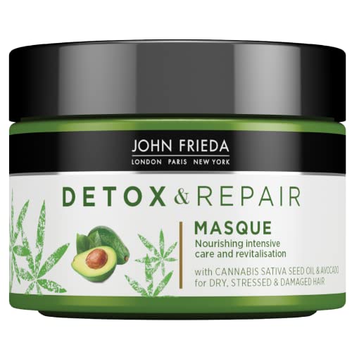 John Frieda Detox & Repair Masque 250 ml, Intensive Deep Conditioner for Dry, Stressed and Damaged Hair, Nourishing Hair Mask with Cannabis Sativ