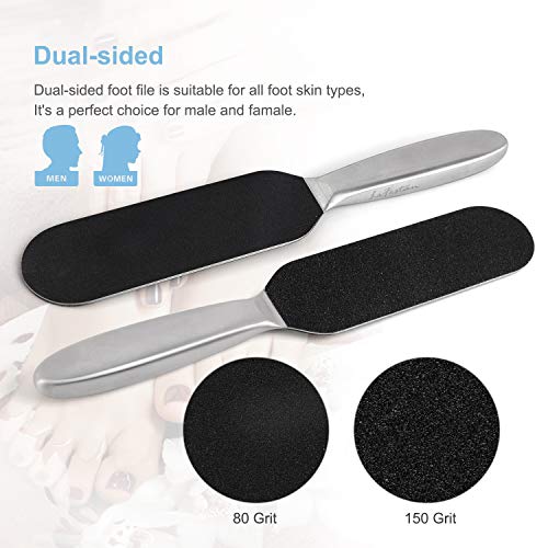 Pedicure Foot File and Callus Remover for Hard Skin Professional, Stainless Steel Foot Rasp File with Ten Free Refill Grits Double-Sided Replacem