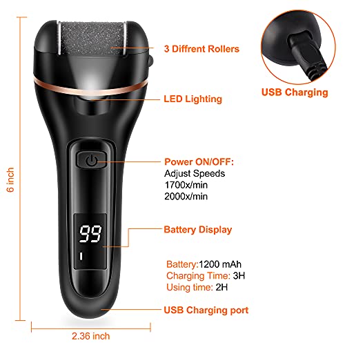 Electric Foot File, Ratukall Hard Skin Remover, Rechargeable Waterproof Callus Remover Feet Care Kit, Professional Pedicure Tools Set with Storag