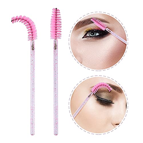 GCQQ 50Pcs Eyelash Wands Disposable, Crystal Mascara Wands Pink, Spoolies Eyelash Brushes for Lash Extensions, Eyebrow Separate