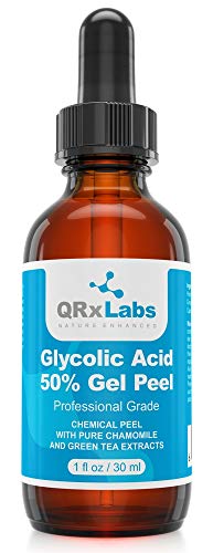 QRxLabs Glycolic Acid 50% Gel Peel With Chamomile And Green Tea Extracts - Professional Grade Chemical Face Peel For Acne Scars, Collagen Boost,
