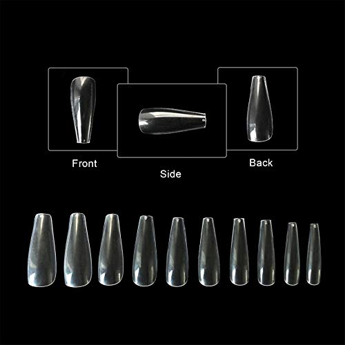 Ballerina Fake Nails 500pcs Clear Acrylic Nails Full Coverage Coffin Artificial Nail Tips Nail Extensions Long Nails 10 Sizes VIVID STELLA