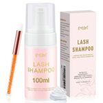 100ML Eyelash Extension Shampoo with Brush Lash Shampoo for Lash Extensions Eyeash Foaming Cleanser Mousse Wash for Extensions and Natural Lashes