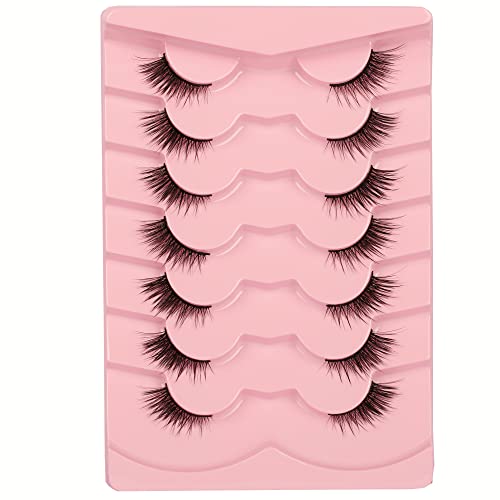 GMAGICTOBO False Eyelashes Natural Cat Eye Half Lashes Fluffy Wispy Clear Band 3D Faux Mink Lashes Pack Soft Strips Fake Eyelashes 7 Pairs