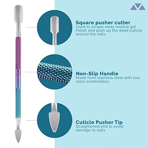 Cuticle Pusher Tool Dual Sided Premium Quality Metal Nail Scraper - Cleans Nails Without Damage - Spoon pushes cuticles Away from Nails