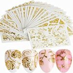 Juliyeh 20 Sheets 3D Gold Glitters Nail Stickers Nail Decals Nail Art Designs Self-Adhesive DIY Manicure Decoration Kit for Women Girls