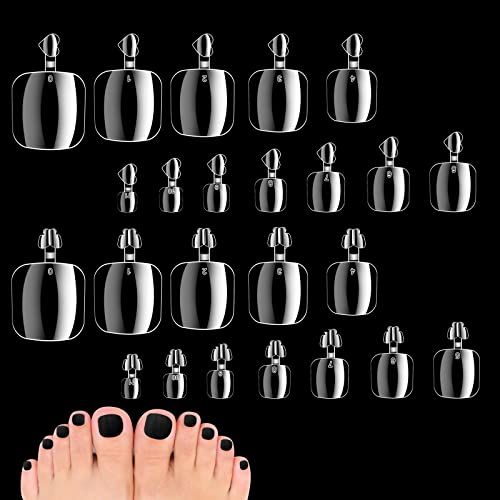 JSRQT 600 Pieces False Toe Nail Set, 12 Size Clear Full Cover Toenails Square Short Artificial French Toe Nail Set, Toe Nails Tips with handle fo