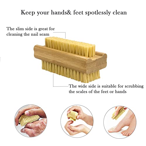 Double Side Bamboo Cleaning Nail Brush, Double Side Firm Nail Scrub Brushes for Men Women Manicure Pedicure (2 PCS)