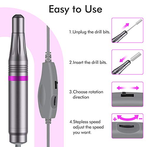 HAPAW Electric Nail File, USB Electric Nail Files 20000 RPM Adjustable Speed Portable 11 in 1 Electric Manicure Pedicure Kit Nail Drill for Acryl