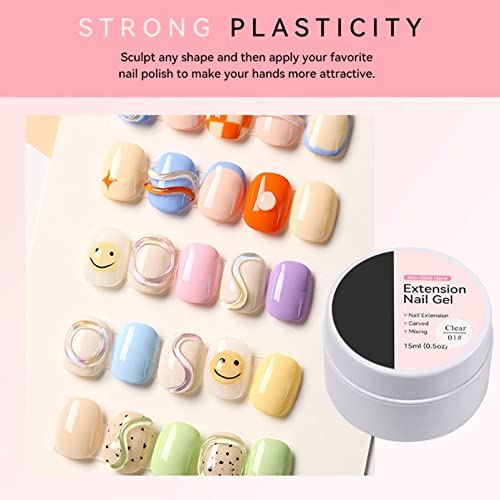 Builder Gel for Nails Extension, Solid Builder Gel Non-Stick Hard Builder Gel Clear Poly Builder Gel for 3D Modeling Decoration Nail Art DIY Mani