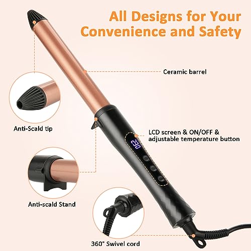 LXMTOU Curling Wand 25mm Ceramic Hair Curler Wand for Short to Long Hair Professional Styler 1 Inch Curling Iron with Clampless 100°C-230°C Tempe