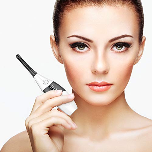 Heated Eyelash Curler, Portable Electric Eyelash Curler, 10s Quick Heat 60° / 70° / 80° / 90° 4 Temperature Modes with LED Display, Mini Eye Lash