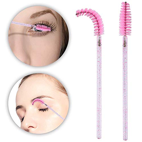 G2PLUS 300 PCS Disposable Eyelash Brushes - Pink Eyelash Spoolies for Extensions - Crystal Mascara Wands -Eyelash Extension Brush Applicator for