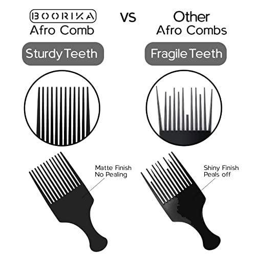 Boorika Afro Comb - Smooth & Sturdy Wide Tooth Plastic Afro Pick, Hair Pick for Detangling & Styling – Afro Comb for Men and Women