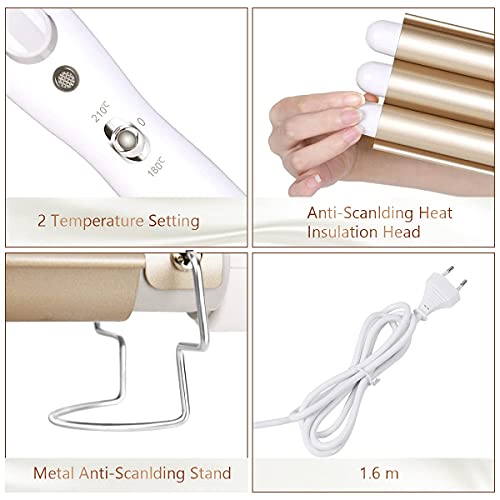 flintronic Hair Curler, 3 Barrels Curler Ceramic Curling Iron Wand Hair Wavers with Two Gear Temperature Control, 25mm Curling Tongs Crimping Bub