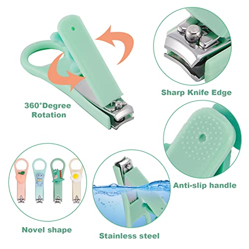 RosewineC Nail Clippers Set,4 Pcs Stainless Steel Nail Cutter Cartoon Nail Clippers Sharp Cute Bear, Dinosaur, Peach, Poached Egg Nail Cutter Set